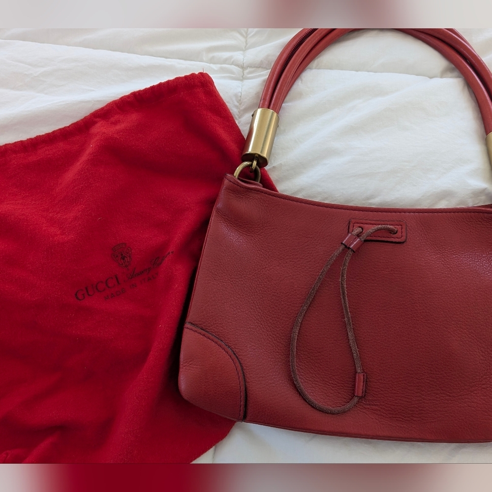 Gucci Red Leather Knot Handle Handbag